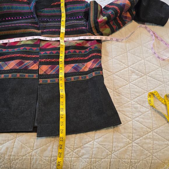 Coldwater Creek Jacket Women's 16 Black Denim Multicolored Embellished Artsy - Picture 12 of 15